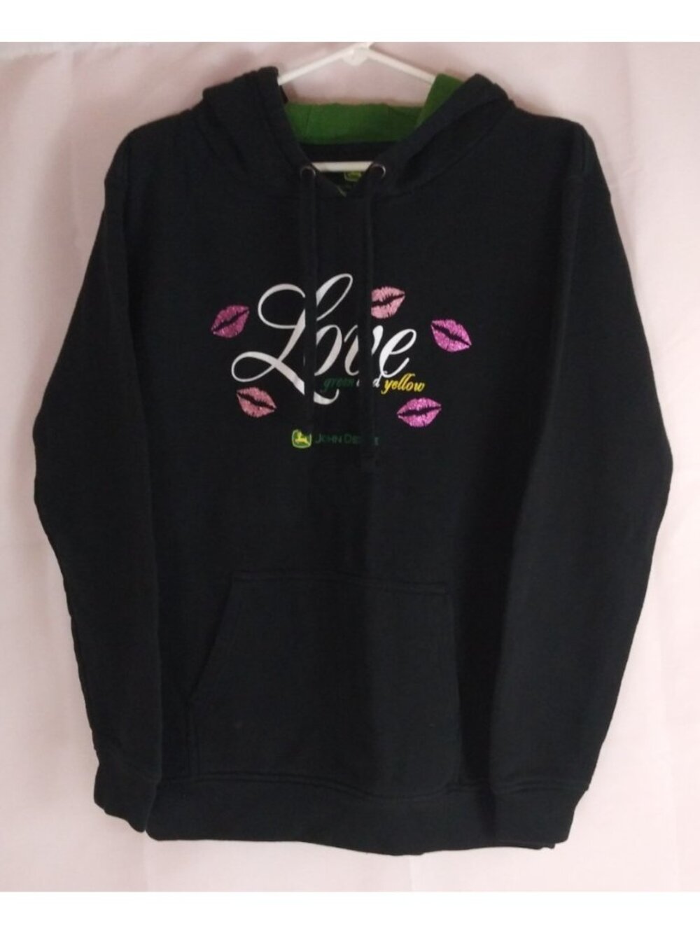 John Deere Women's Love Yellow & Green Glittery Hoodie Size Medium